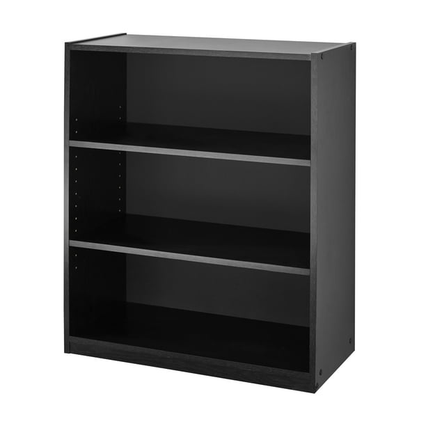 3-Shelf Black Bookcase Adjustable Shelves Book Case Open Storage Modern Display